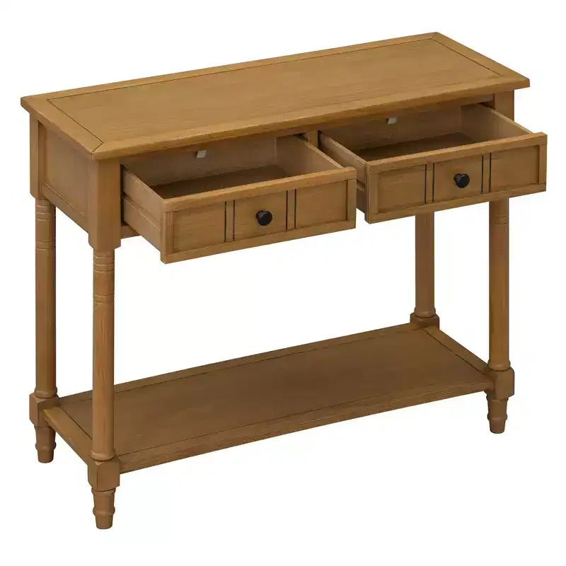 Console traditionnelle avec tiroirs et étagère inférieure, noire / bleu marine foncé / naturelle