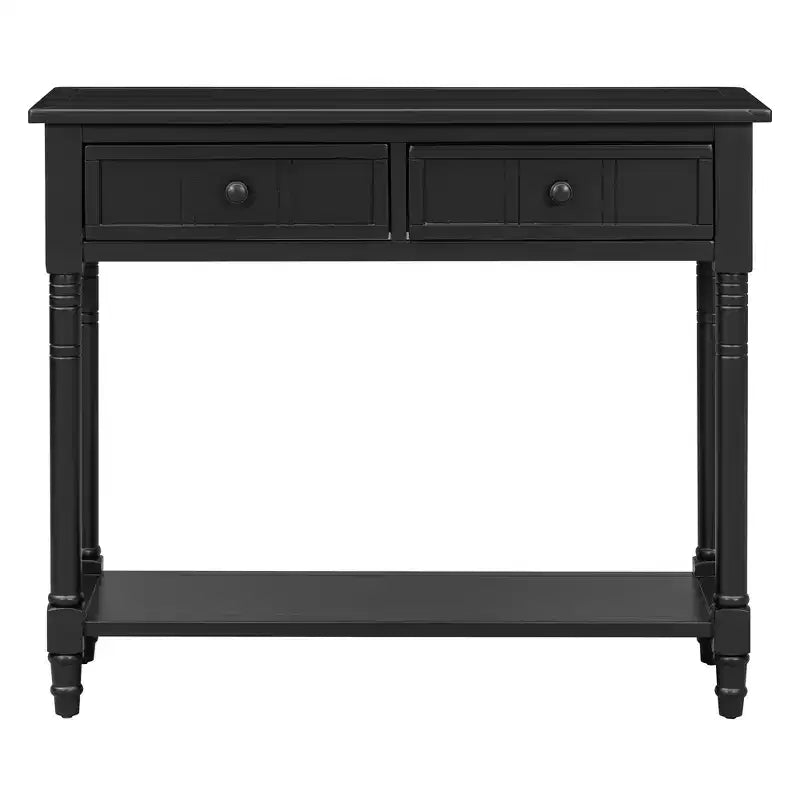 Console traditionnelle avec tiroirs et étagère inférieure, noire / bleu marine foncé / naturelle