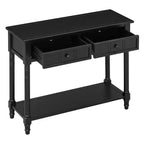 Console traditionnelle avec tiroirs et étagère inférieure, noire / bleu marine foncé / naturelle