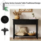 Console traditionnelle avec tiroirs et étagère inférieure, noire / bleu marine foncé / naturelle