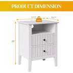Table de chevet blanche avec station de recharge, 2 tiroirs et étagère – Lot de 1