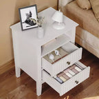 Table de chevet blanche avec station de recharge, 2 tiroirs et étagère – Lot de 1