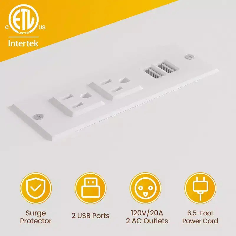 Table de chevet blanche avec station de recharge, 2 tiroirs et étagère – Lot de 1