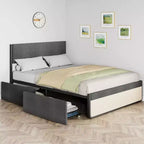 Platform Bed Frame with Headboard and 2 Storage Drawers, Heavy-Duty Metal Supports, No Box Spring Required, No Noise, Easy to Assemble, Gray