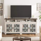 Meuble TV de ferme gris/blanc avec portes en verre à motifs, compatible avec les téléviseurs jusqu'à 80 pouces, 1 pièce