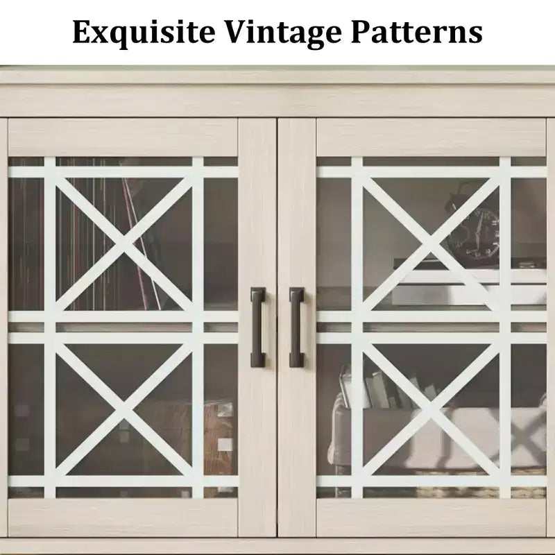 Meuble TV de ferme gris/blanc avec portes en verre à motifs, compatible avec les téléviseurs jusqu'à 80 pouces, 1 pièce