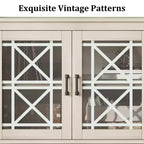 Meuble TV de ferme gris/blanc avec portes en verre à motifs, compatible avec les téléviseurs jusqu'à 80 pouces, 1 pièce