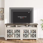 Meuble TV de ferme gris/blanc avec portes en verre à motifs, compatible avec les téléviseurs jusqu'à 80 pouces, 1 pièce