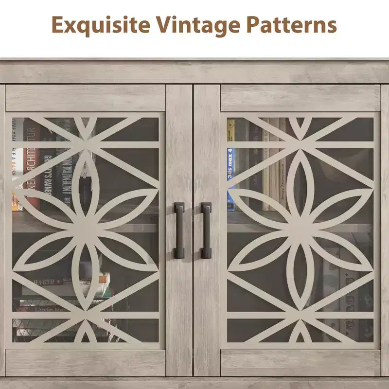 Meuble TV de ferme gris/blanc avec portes en verre à motifs, compatible avec les téléviseurs jusqu'à 80 pouces, 1 pièce