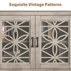 Meuble TV de ferme gris/blanc avec portes en verre à motifs, compatible avec les téléviseurs jusqu'à 80 pouces, 1 pièce