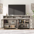 Meuble TV de ferme gris/blanc avec portes en verre à motifs, compatible avec les téléviseurs jusqu'à 80 pouces, 1 pièce