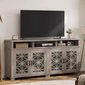 Farmhouse TV Stand for 80 inch, Modern Entertainment Center with Pattern Glass Doors, Wooden Media Console Cabinet Table for Living Room