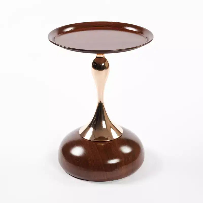 Table d'appoint ronde en métal gris mat/noyer avec pied en queue de sirène, pour 1