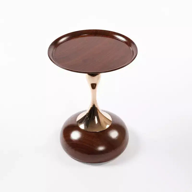 Table d'appoint ronde en métal gris mat/noyer avec pied en queue de sirène, pour 1