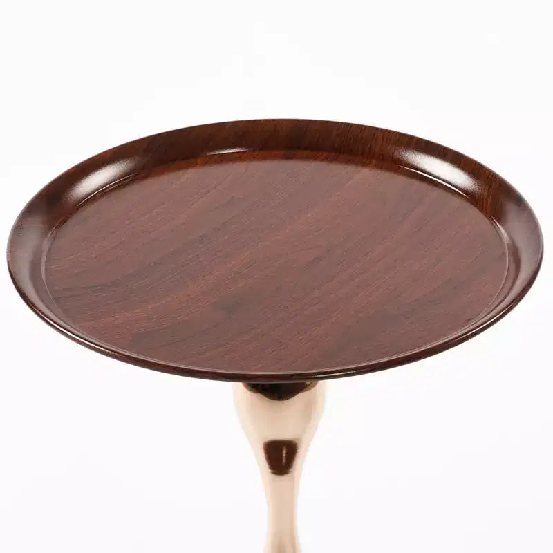 Table d'appoint ronde en métal gris mat/noyer avec pied en queue de sirène, pour 1