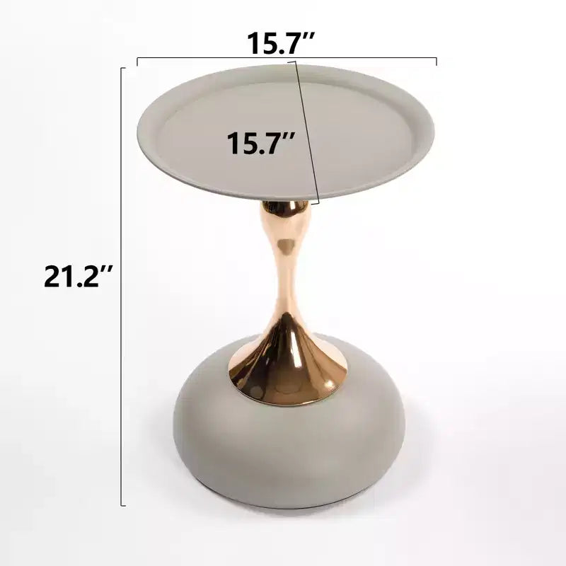 Table d'appoint ronde en métal gris mat/noyer avec pied en queue de sirène, pour 1