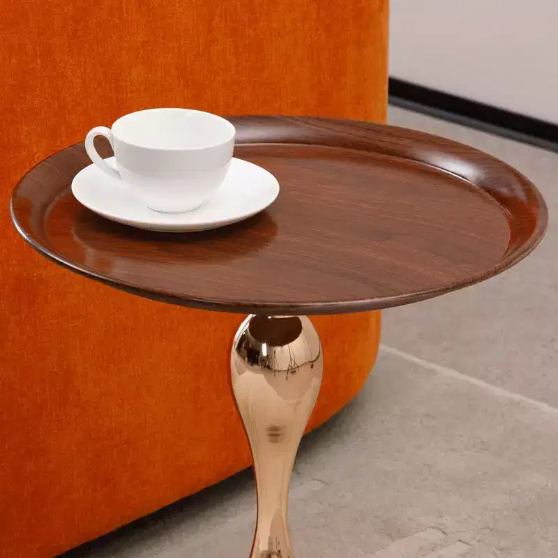 Table d'appoint ronde en métal gris mat/noyer avec pied en queue de sirène, pour 1