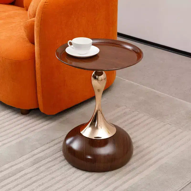 Table d'appoint ronde en métal gris mat/noyer avec pied en queue de sirène, pour 1