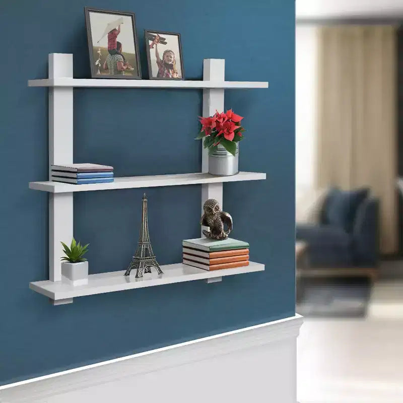 Étagère murale flottante asymétrique à 3 niveaux, noire / grise / bois / blanche, simple