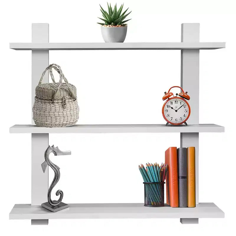 Étagère murale flottante asymétrique à 3 niveaux, noire / grise / bois / blanche, simple
