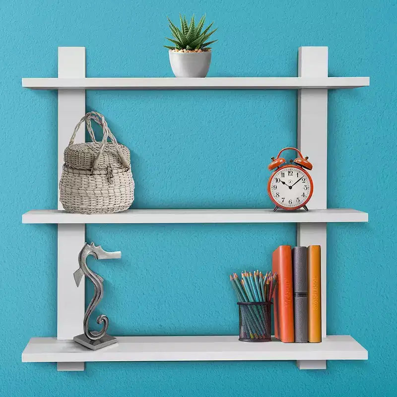Étagère murale flottante asymétrique à 3 niveaux, noire / grise / bois / blanche, simple