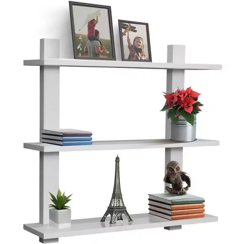 Étagère murale flottante asymétrique à 3 niveaux, noire / grise / bois / blanche, simple