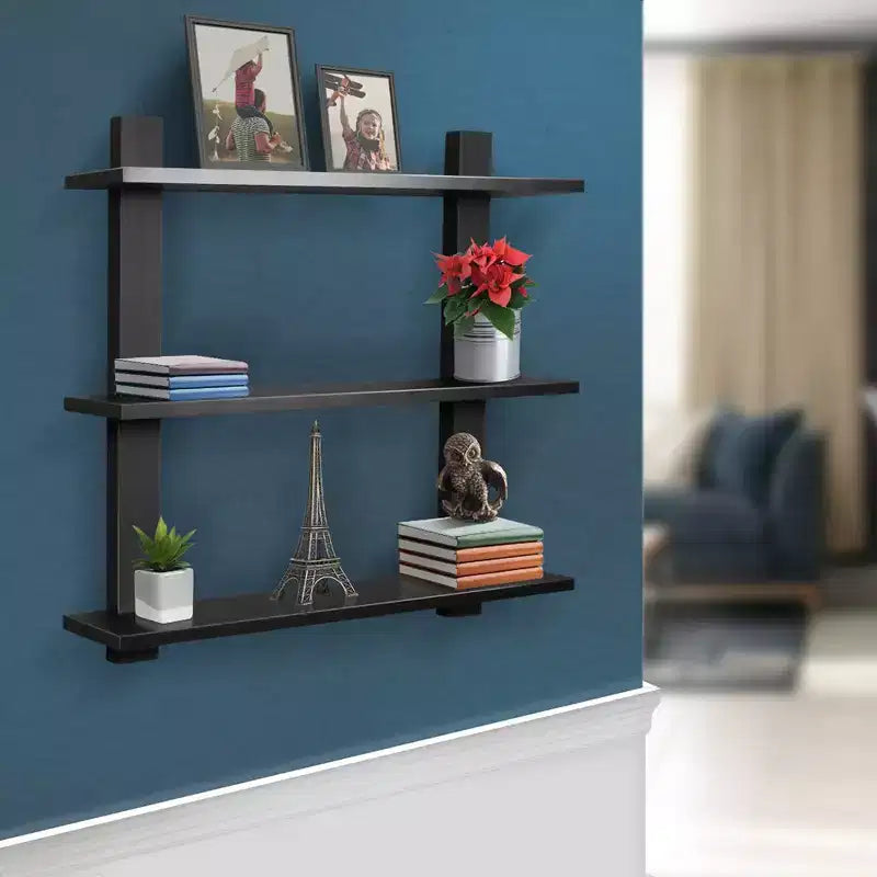 Étagère murale flottante asymétrique à 3 niveaux, noire / grise / bois / blanche, simple