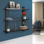 Étagère murale flottante asymétrique à 3 niveaux, noire / grise / bois / blanche, simple
