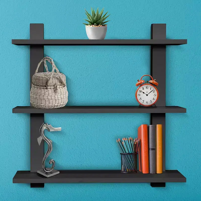 Étagère murale flottante asymétrique à 3 niveaux, noire / grise / bois / blanche, simple