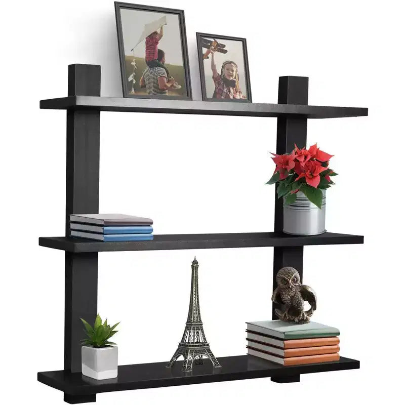 Étagère murale flottante asymétrique à 3 niveaux, noire / grise / bois / blanche, simple