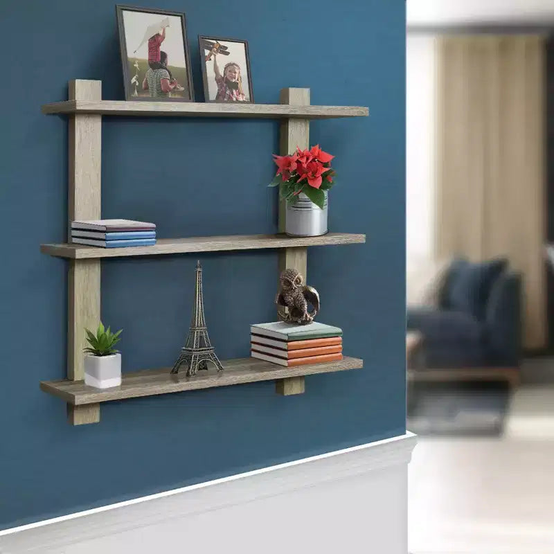 Étagère murale flottante asymétrique à 3 niveaux, noire / grise / bois / blanche, simple