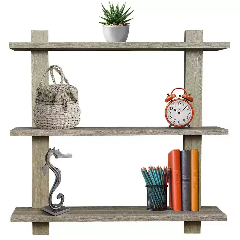 Étagère murale flottante asymétrique à 3 niveaux, noire / grise / bois / blanche, simple