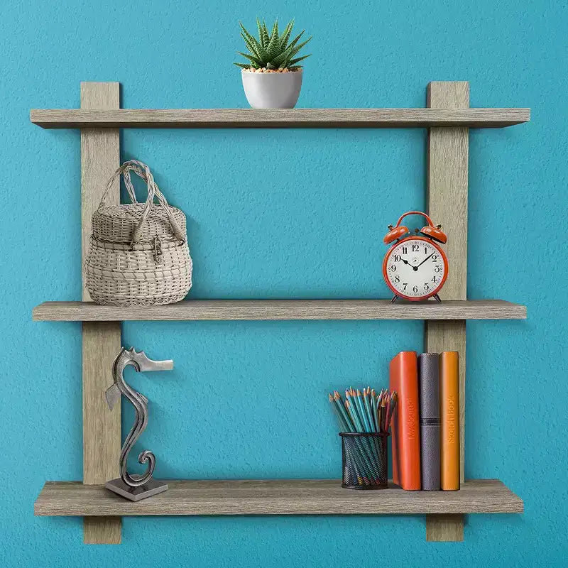 Étagère murale flottante asymétrique à 3 niveaux, noire / grise / bois / blanche, simple