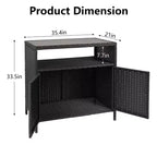 Meuble de rangement d'extérieur en osier noir+marron / noir+gris avec 2 portes et étagère