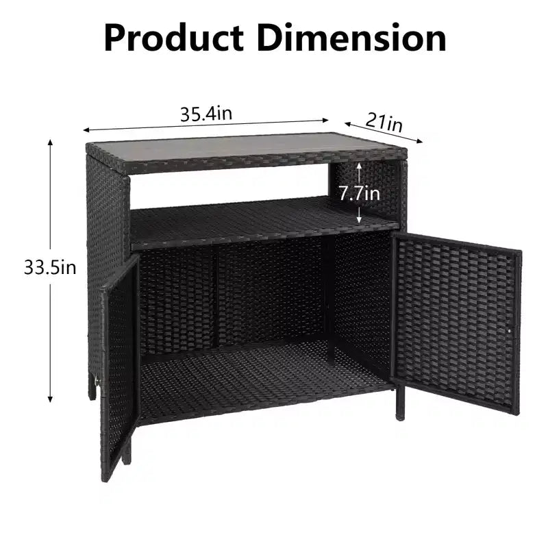 Meuble de rangement d'extérieur en osier noir+marron / noir+gris avec 2 portes et étagère
