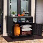 Meuble de rangement d'extérieur en osier noir+marron / noir+gris avec 2 portes et étagère