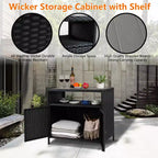 Meuble de rangement d'extérieur en osier noir+marron / noir+gris avec 2 portes et étagère