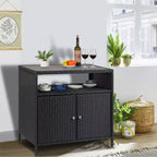 Meuble de rangement d'extérieur en osier noir+marron / noir+gris avec 2 portes et étagère