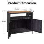 Meuble de rangement d'extérieur en osier noir+marron / noir+gris avec 2 portes et étagère