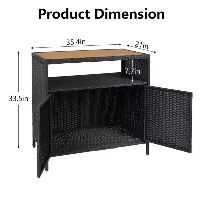 Meuble de rangement d'extérieur en osier noir+marron / noir+gris avec 2 portes et étagère