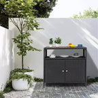 Meuble de rangement d'extérieur en osier noir+marron / noir+gris avec 2 portes et étagère