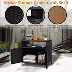 Meuble de rangement d'extérieur en osier noir+marron / noir+gris avec 2 portes et étagère