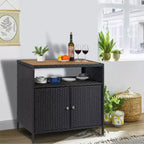 Meuble de rangement d'extérieur en osier noir+marron / noir+gris avec 2 portes et étagère