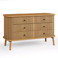 Small Six Drawer Dresser, Compact Clothes Storage Organizer Wood Farmhouse Chest of Drawers with Metal Legs,