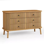 Small Six Drawer Dresser, Compact Clothes Storage Organizer Wood Farmhouse Chest of Drawers with Metal Legs,
