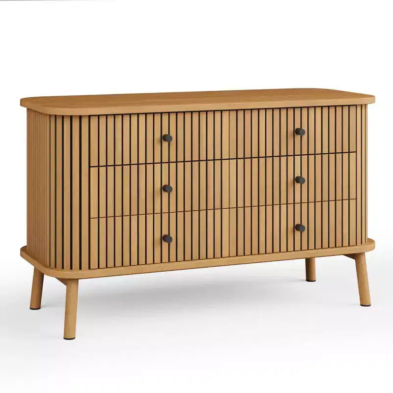 Small Six Drawer Dresser, Compact Clothes Storage Organizer Wood Farmhouse Chest of Drawers with Metal Legs,