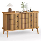 Commode en bois 6 tiroirs, style cannelé, naturel, 1 personne