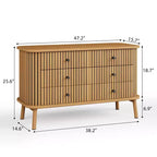 Commode en bois 6 tiroirs, style cannelé, naturel, 1 personne