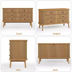 Commode en bois 6 tiroirs, style cannelé, naturel, 1 personne