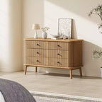 Commode en bois 6 tiroirs, style cannelé, naturel, 1 personne